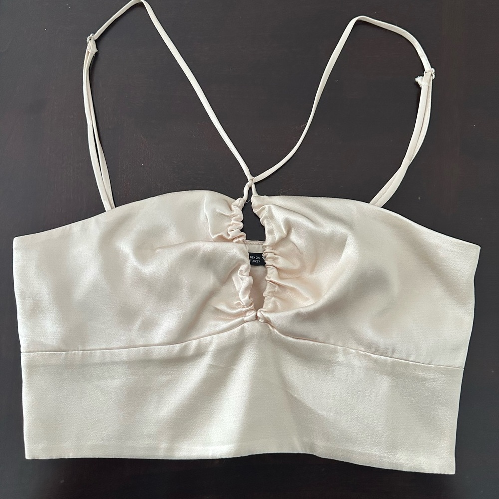 Zara Cream Satin Crop Top